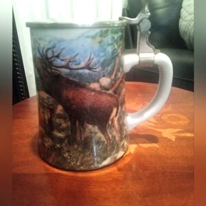 Wildlife Themed Ceramic Tankard with Silver Lid